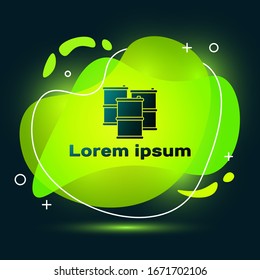 Black Barrel oil icon isolated on black background. Abstract banner with liquid shapes. Vector Illustration