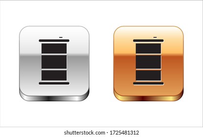 Black Barrel oil icon isolated on white background. Silver-gold square button. Vector Illustration