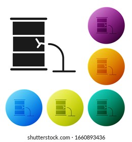 Black Barrel oil leak icon isolated on white background. Set icons in color circle buttons. Vector Illustration