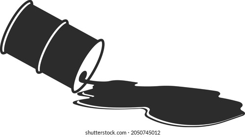 A Black Barrel With An Oil Puddle. Oil Spill. Flat Icon For Mobile Concept And Web Design. Vector Image Isolated On A White Background.