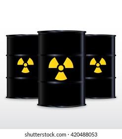 Black Barrel With Yellow Radioactive Symbol, Isolated On White Background