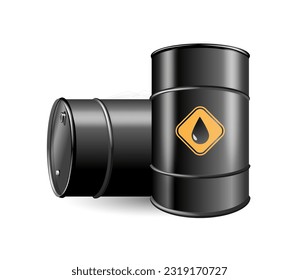 Black barrels for cruel oil or petroleum. Design Template of Packaging for Mockup. Vector