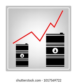 Black barrels with oil or fuel, red rise graph, vector