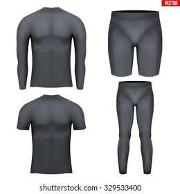 Black Base layer compression set of thermal fabric. Sample typical technical illustration.  Vector Illustration isolated on white background