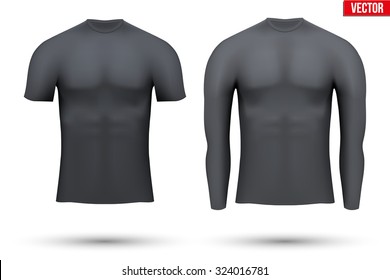 Black Base layer compression shirt of thermal fabric. Sample typical technical illustration.  Vector Illustration isolated on white background