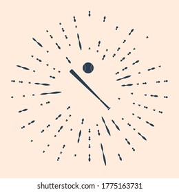 Icono de bola de béisbol negro y murciélago aislado en un fondo beige. Resumen de puntos aleatorios de círculo. Ilustración vectorial
