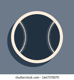Black Baseball ball icon isolated on grey background. Long shadow style. Vector Illustration