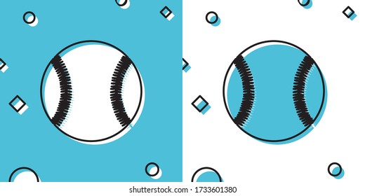 Das schwarze Baseball-Ball-Symbol wurde auf blauem und weißem Hintergrund isoliert. Zufällige dynamische Formen. Vector Illustration