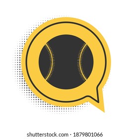 Black Baseball ball icon isolated on white background. Yellow speech bubble symbol. Vector.