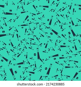 Black Baseball bat with ball icon isolated seamless pattern on green background.  Vector