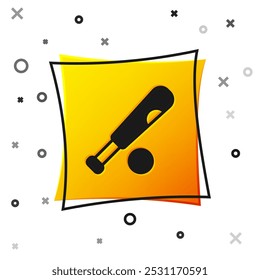 Black Baseball bat with ball icon isolated on white background. Yellow square button. Vector