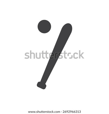 Black baseball bat and ball on white.