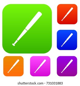 Black baseball bat set icon color in flat style isolated on white. Collection sings vector illustration