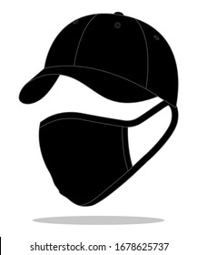 Black Baseball Cap and Anti Dust Mask Fabric Vector For Template