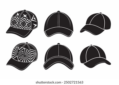 Black baseball cap in different angles views