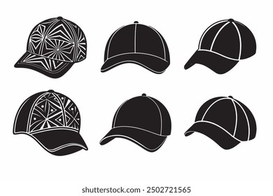 Black baseball cap in different angles views