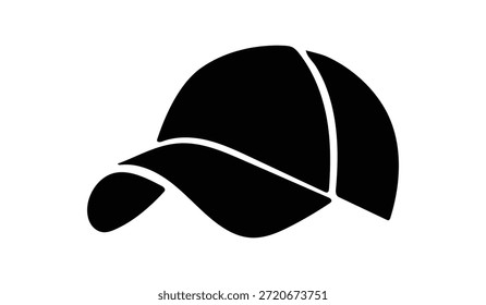 Schwarze Baseballkappe, Symbolgrafik. Modische und stylische Kopfbekleidung.
