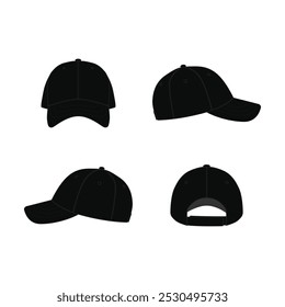 Maqueta de gorra de béisbol negro - 4 diferentes ángulos de visión para el diseño de ropa | Plantilla personalizable