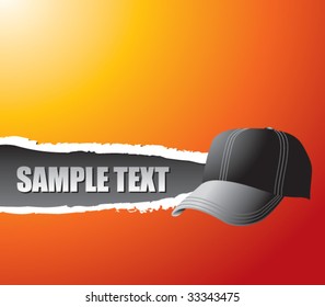 black baseball cap on ripped banner