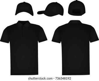Black baseball cap and polo t shirt. vector illustration
