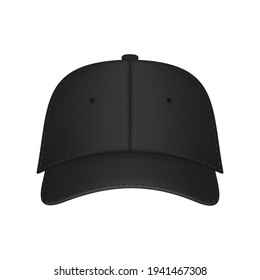 Black baseball cap. Realistic front view white baseball cap isolated on white background vector illustration. Design template, vector eps10 illustration.