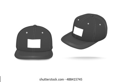 Black baseball cap set, front, side, back views, vector eps10 illustration isolated on white background