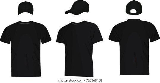 Black baseball cap and t shirt. vector illustration