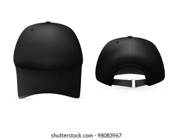 Black Baseball Cap Template. Front And Rear Views.