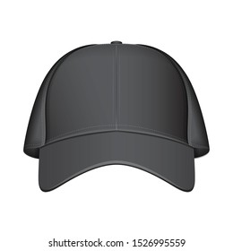 Black baseball cap. Vector realistic illustration. Front view for your design