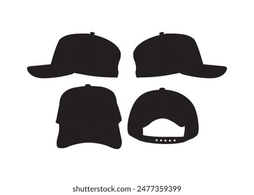 Black Baseball Caps Mock up Front and Back View Cap Mockup Set Baseball Cap Hat Template Trucker-hat Cap Mesh Cap Template Illustration Hat Fashion Illustration