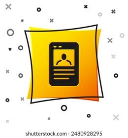 Black Baseball card icon isolated on white background. Yellow square button. Vector