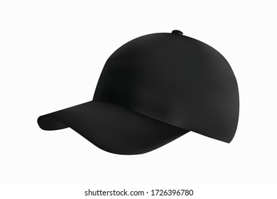 Sombrero de béisbol negro aislado de fondo blanco. Ilustración vectorial.