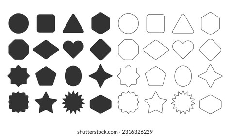 Black basic silhouette and line empty geometrical shapes icons set on white background