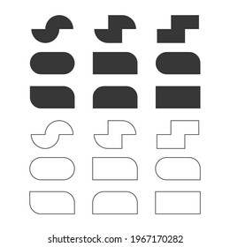 Black Basic Solid And Line Empty Rectangle Shapes Design Elements Set On White Background