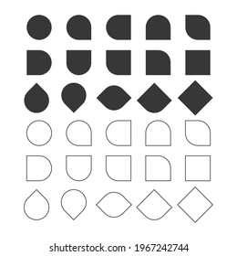 Black Basic Solid And Line Empty Circle And Square Changing Shapes Design Elements Set On White Background