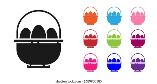 Black Basket with easter eggs icon isolated on white background. Happy Easter. Set icons colorful. Vector Illustration