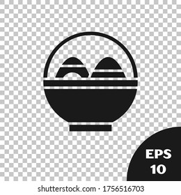 Black Basket with easter eggs icon isolated on transparent background. Happy Easter.  Vector Illustration