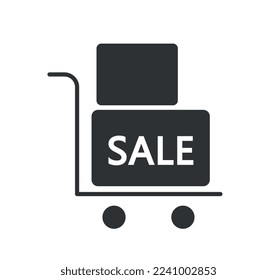Black basket icon. Discounts, sales and promotions, marketing and promotion on Internet. Online shopping and electronic transactions. Poster or banner for website. Cartoon flat vector illustration