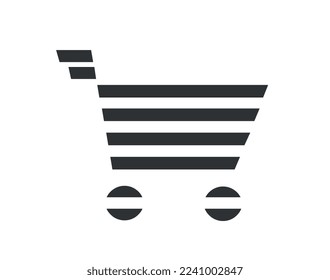 Black basket icon. Graphic element for website. Logotype for company or organization, branding. Home delivery and online shopping, market, supermarket, shop and store. Cartoon flat vector illustration