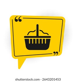 Black Basket icon isolated on white background. Happy Easter. Yellow speech bubble symbol. Vector