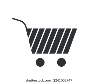 Black basket icon. Minimalistic creativity and art, logotype for company or organization, branding. Home delivery and online shopping. Market or supermarket. Cartoon flat vector illustration