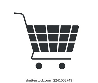 Black basket icon. Sticker for social networks and messengers. Retail and marketing, promotion of goods on Internet. Discounts and promotions, special offer. Cartoon flat vector illustration