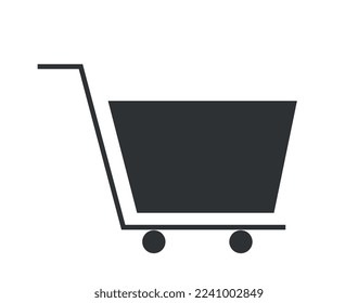 Black basket icon. UI and UX design, graphic element for website. Logistics and home delivery, selection of goods. Internet promotion, advertising and marketing. Cartoon flat vector illustration