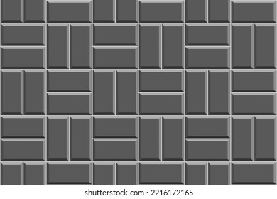 Black basket weave tile seamless pattern. Stone or ceramic brick wall background. Kitchen backsplash or bathroom floor texture. Outdoor or indoor mosaic decoration. Vector flat illustration