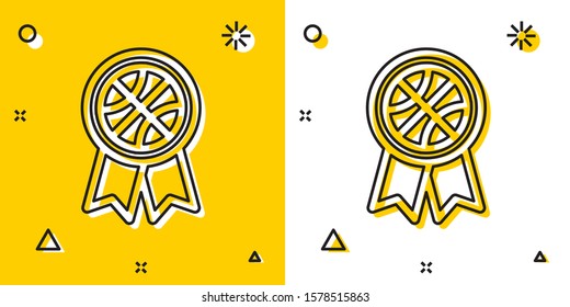 Black Basketball award icon isolated on yellow and white background. Random dynamic shapes. Vector Illustration