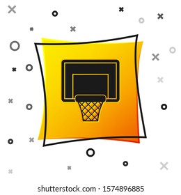 Black Basketball backboard icon isolated on white background. Yellow square button. Vector Illustration