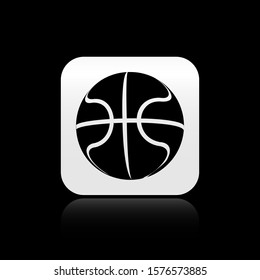 Black Basketball ball icon isolated on black background. Sport symbol. Silver square button. Vector Illustration
