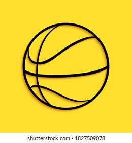 Black Basketball ball icon isolated on yellow background. Sport symbol. Long shadow style. Vector.