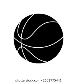 Black basketball cartoon. Simple black basketball icon.