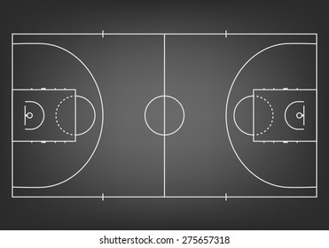 Black Basketball Court  - Top View. Vector EPS10 Illustration.